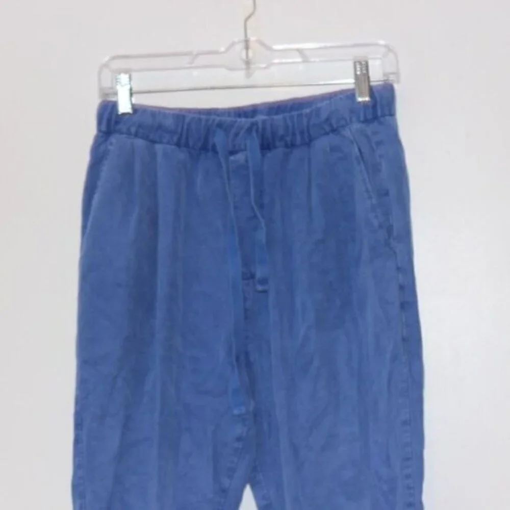 Zara Blue Linen high waisted Joggers Pants Women Size Small